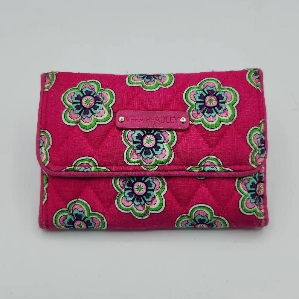 Vera Bradley Euro Wallet in Pink Swirls Flowers Card Holder Small Travel